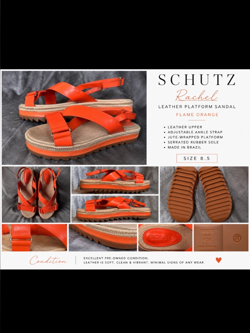 Schultz Rachel Platform Sandals
Brazilian Leather
Flame Orange NWOB
SIZE 8.5
